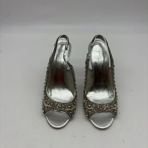 Freya Rose Silver Beaded Slingback Heels